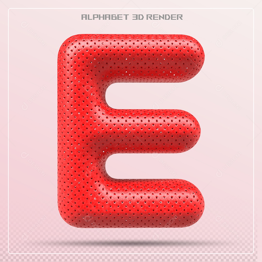 Elemento 3D Letra E Vermelho para Composição PSD