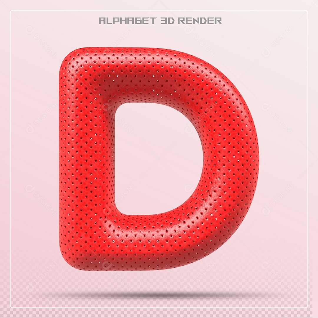 Elemento 3D Letra D Vermelho para Composição PSD