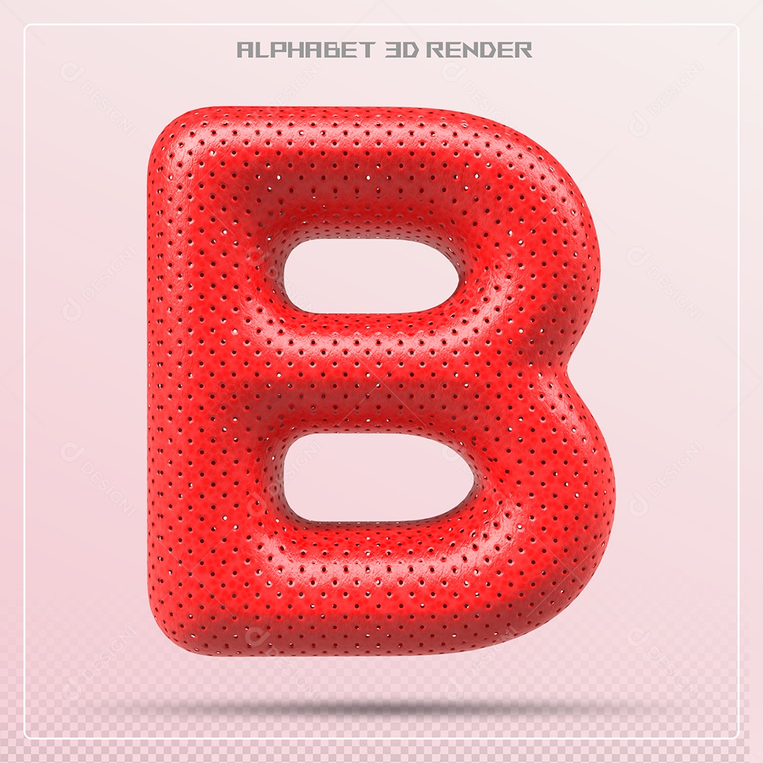 Elemento 3D Letra B Vermelho para Composição PSD