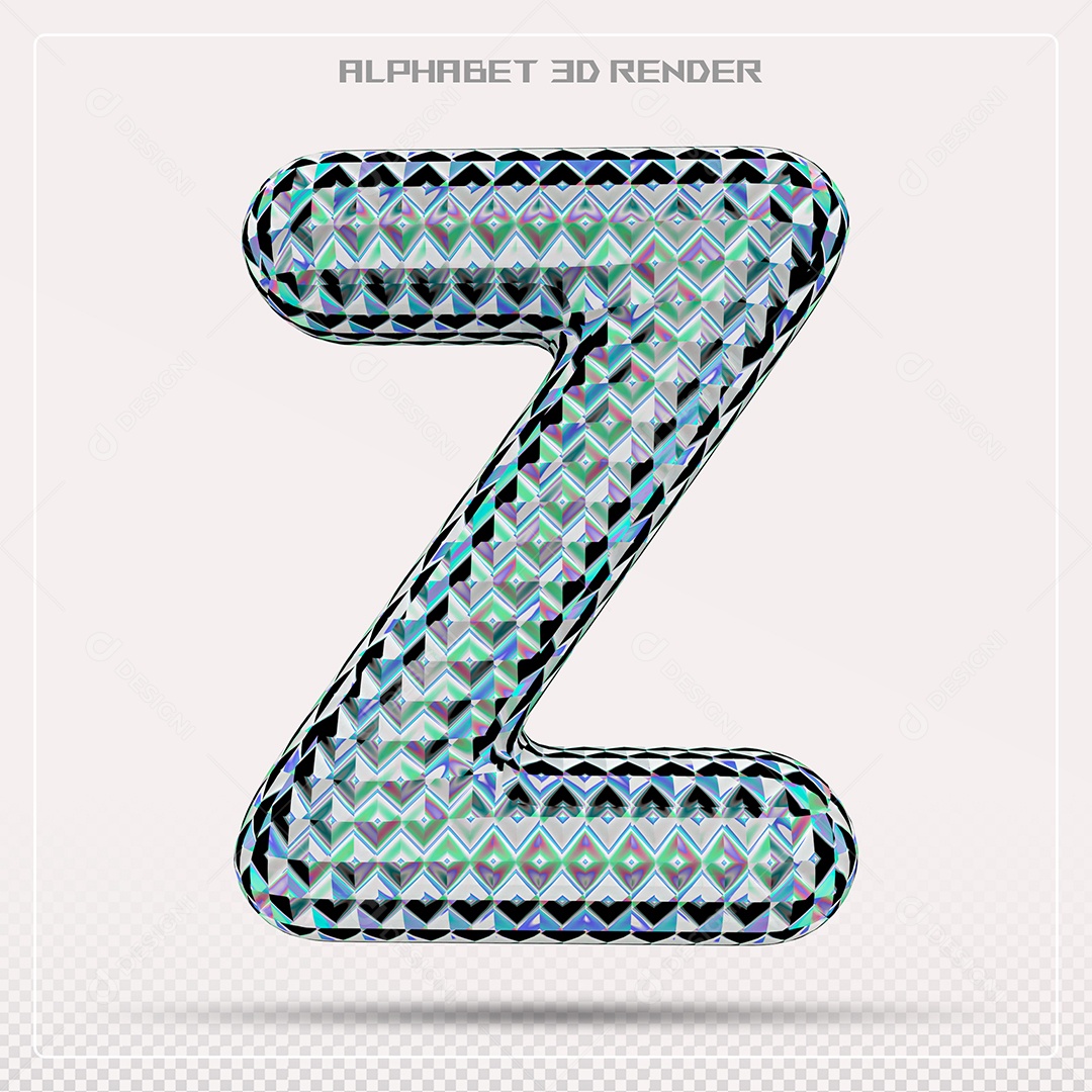 Elemento 3D Letra Z Azul para Composição PSD