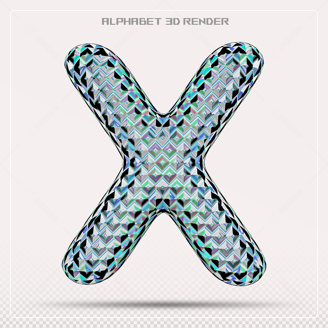 Elemento 3D Letra X Azul para Composição PSD