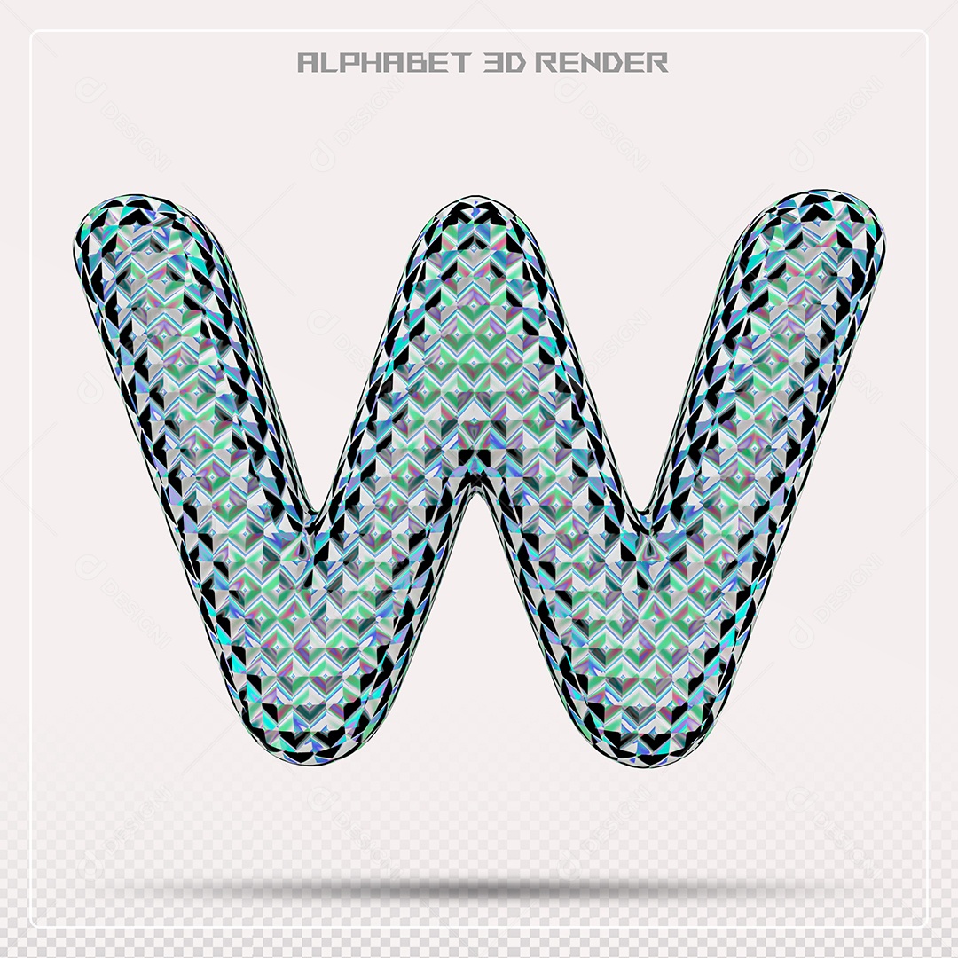 Elemento 3D Letra W Azul para Composição PSD