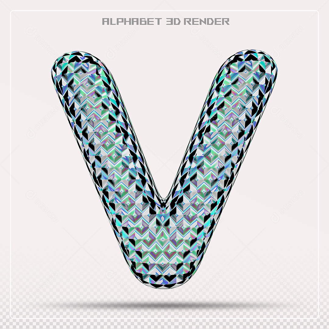 Elemento 3D Letra V Azul para Composição PSD
