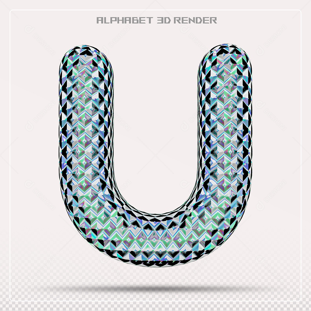 Elemento 3D Letra U Azul para Composição PSD