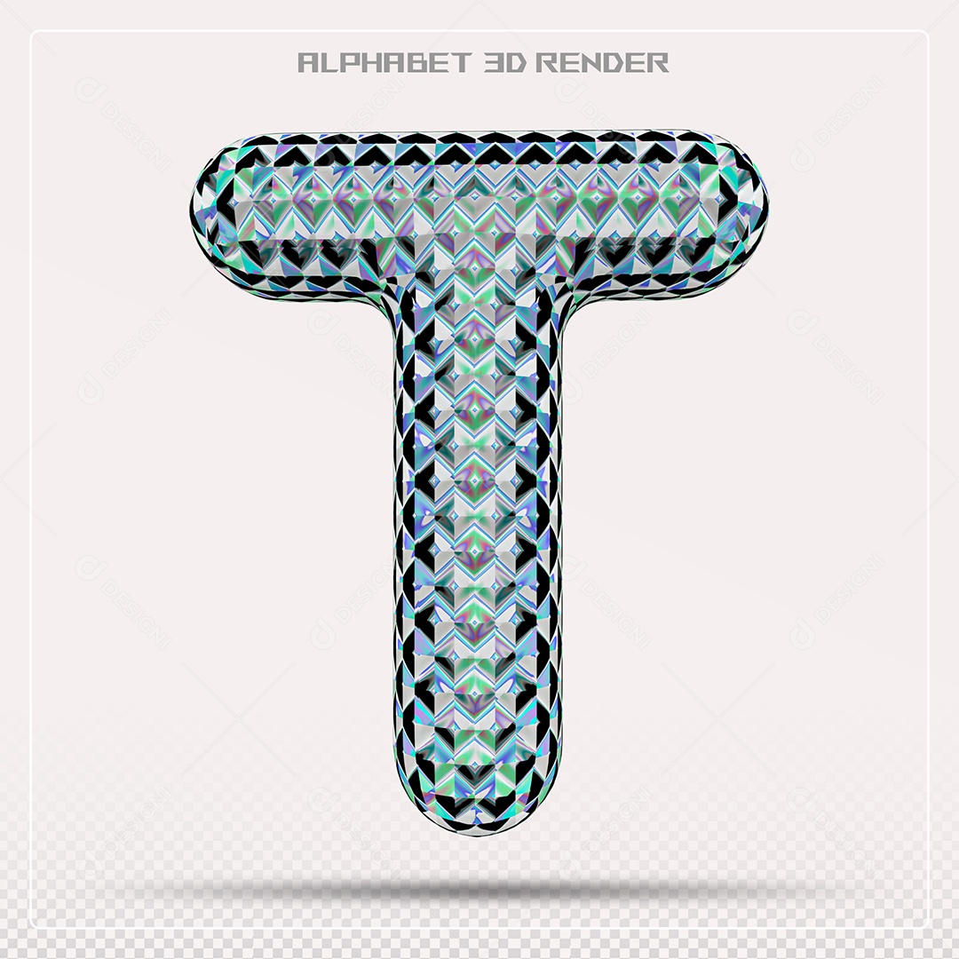 Elemento 3D Letra T Azul para Composição PSD