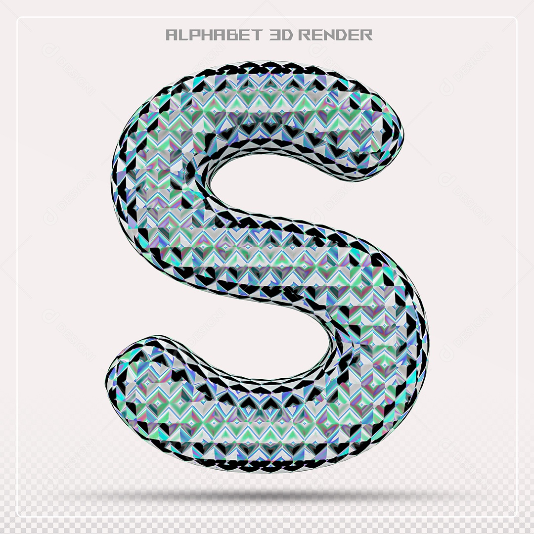 Elemento 3D Letra S Azul para Composição PSD