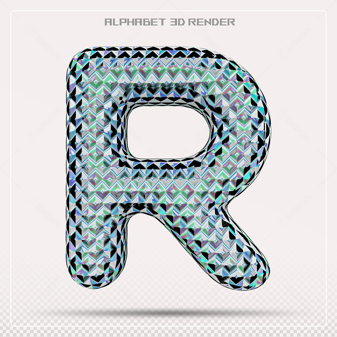 Elemento 3D Letra R Azul para Composição PSD