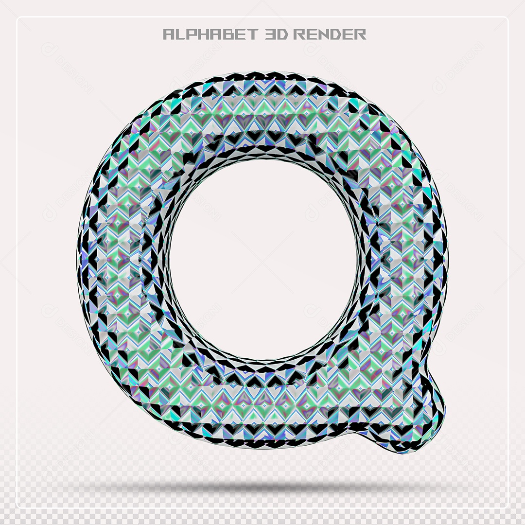 Elemento 3D Letra Q Azul para Composição PSD