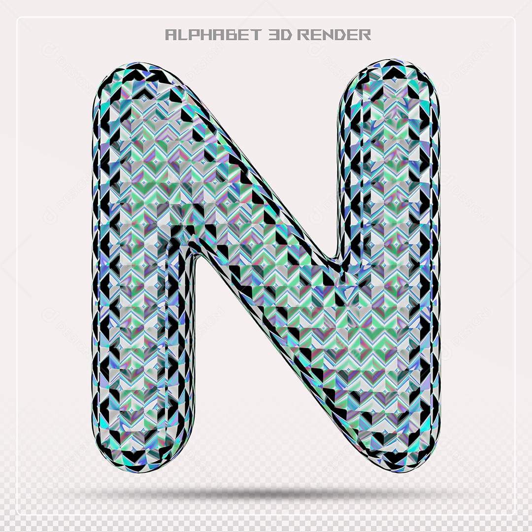 Elemento 3D Letra N Azul para Composição PSD