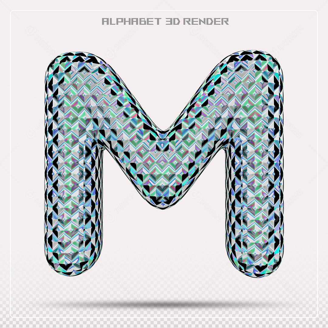 Elemento 3D Letra M Azul para Composição PSD