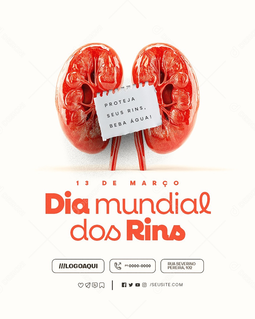 Dia Mundial dos Rins 13 de Março Proteja Seus Rins Social Media PSD Editável
