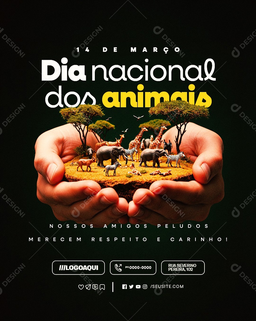Dia Nacional dos Animais 14 de Março Social Media PSD Editável