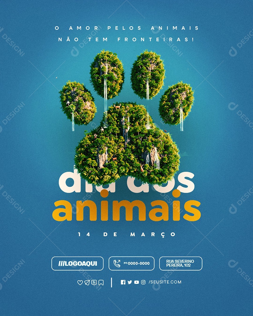 Dia dos Animais 14 de Março O Amor Pelos Animais Social Media PSD Editável