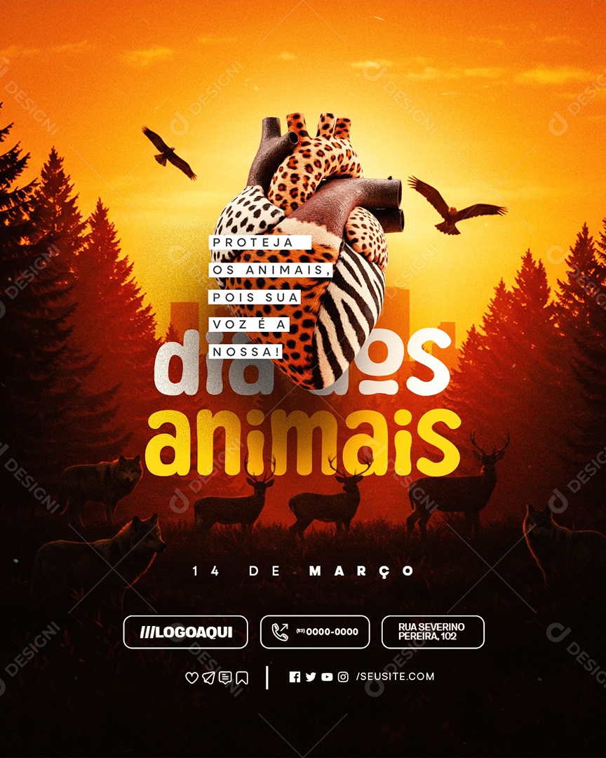 Dia dos Animais 14 de Março Proteja os Animais Social Media PSD Editável