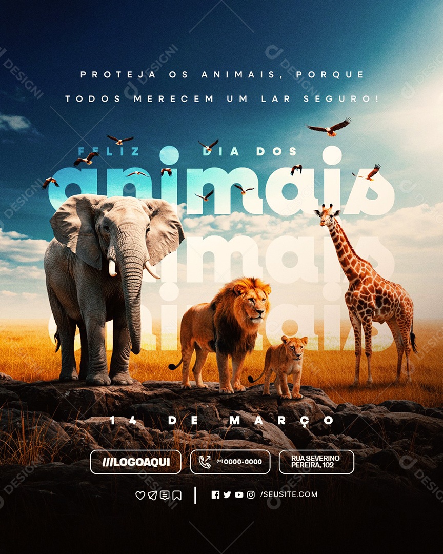 Feliz Dia dos Animais 14 de Março Social Media PSD Editável