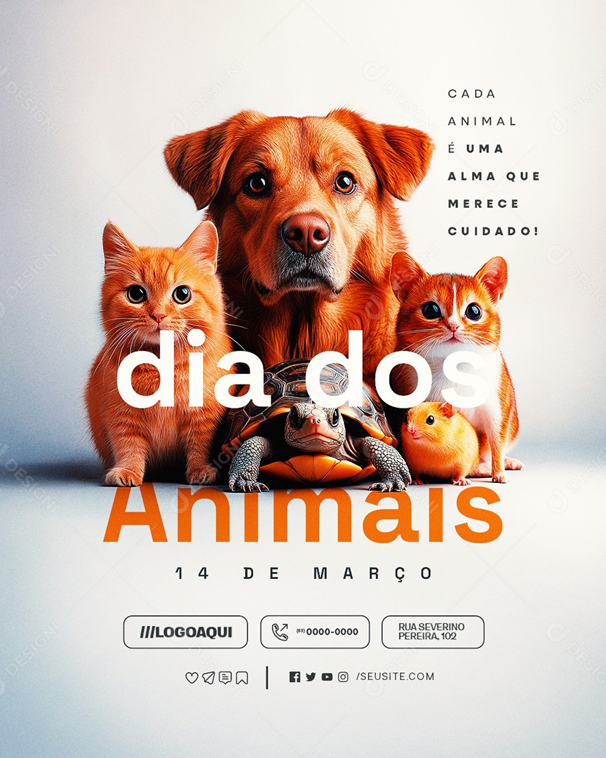 Dia dos Animais 14 de Março Uma Alma Que Merece Cuidado Social Media PSD Editável
