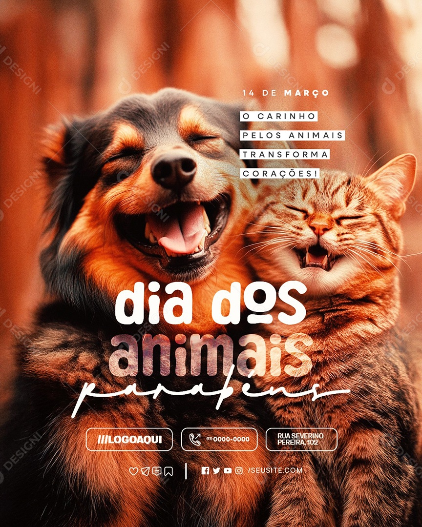 Dia dos Animais 14 de Março Parabéns Social Media PSD Editável