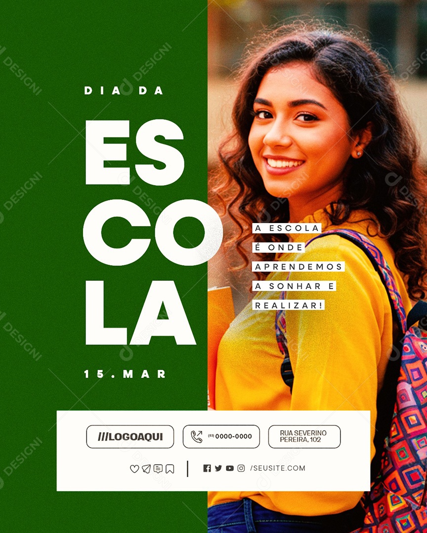 Dia da Escola 15 de Março A Escola é Onde Aprendemos Social Media PSD Editável