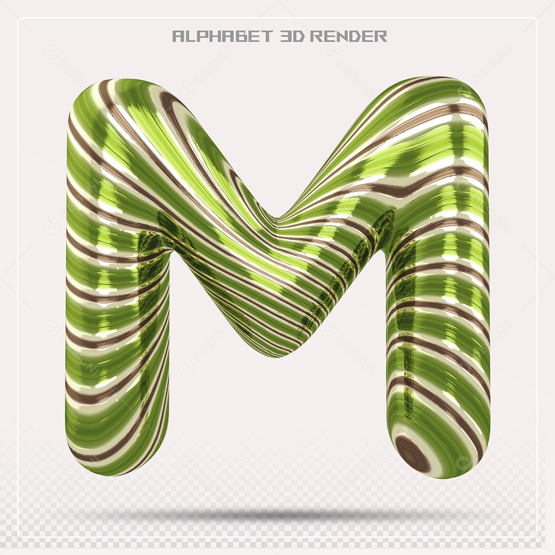 Elemento 3D Letra M com Listras para Composição PSD