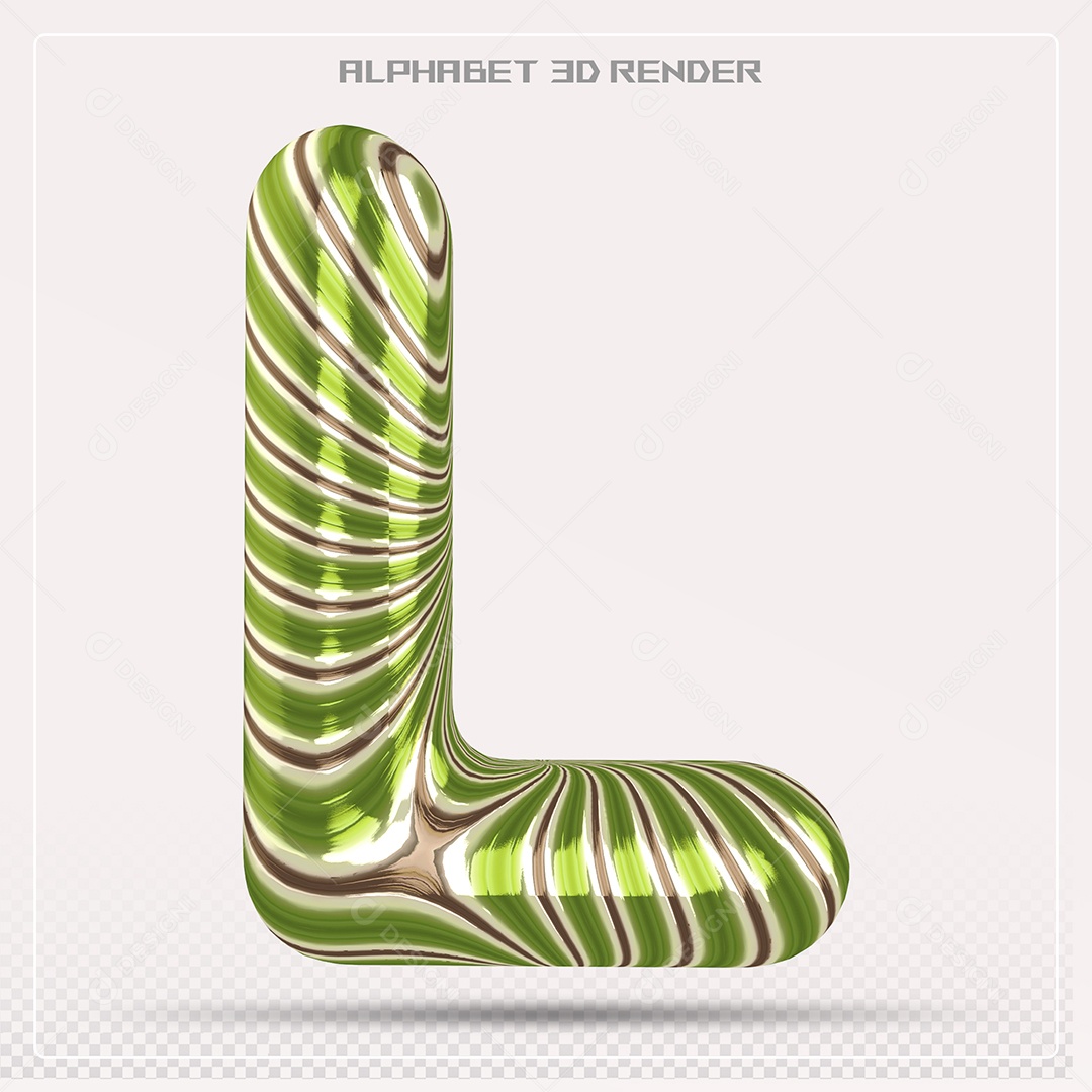 Elemento 3D Letra L com Listras para Composição PSD