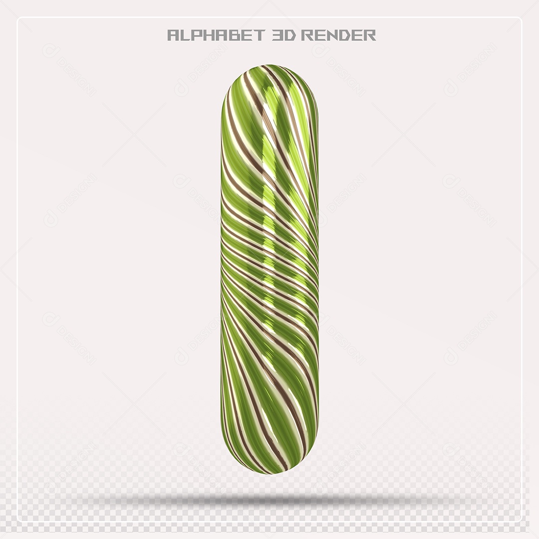 Elemento 3D Letra I com Listras para Composição PSD