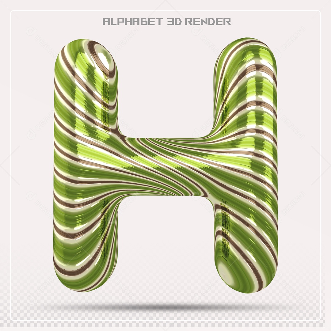 Elemento 3D Letra H com Listras para Composição PSD
