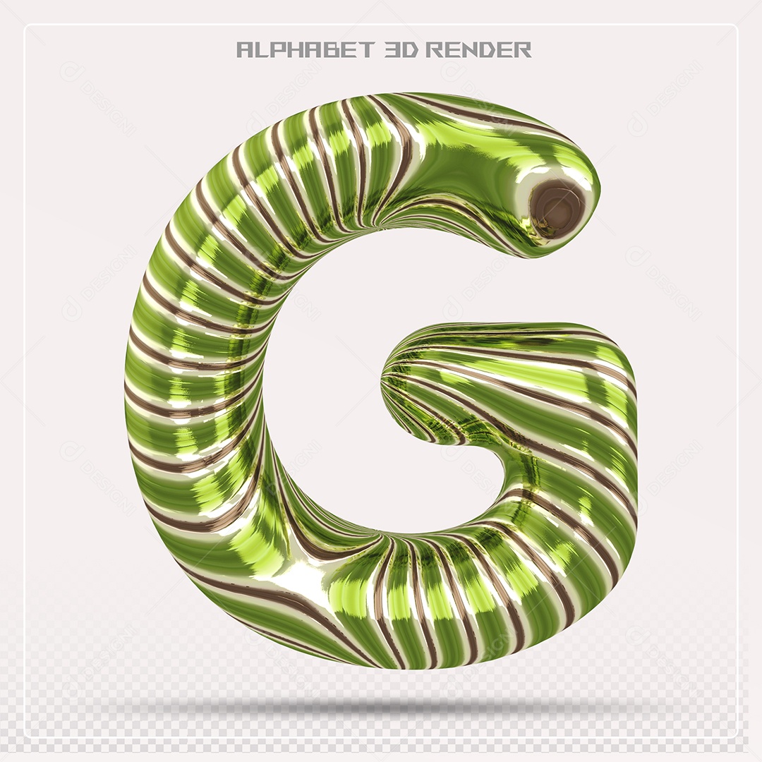 Elemento 3D Letra G com Listras para Composição PSD