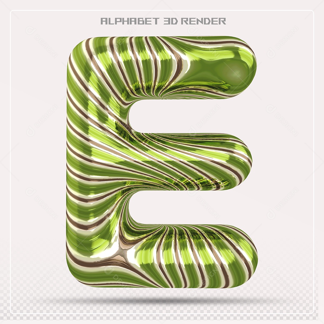 Elemento 3D Letra E com Listras para Composição PSD