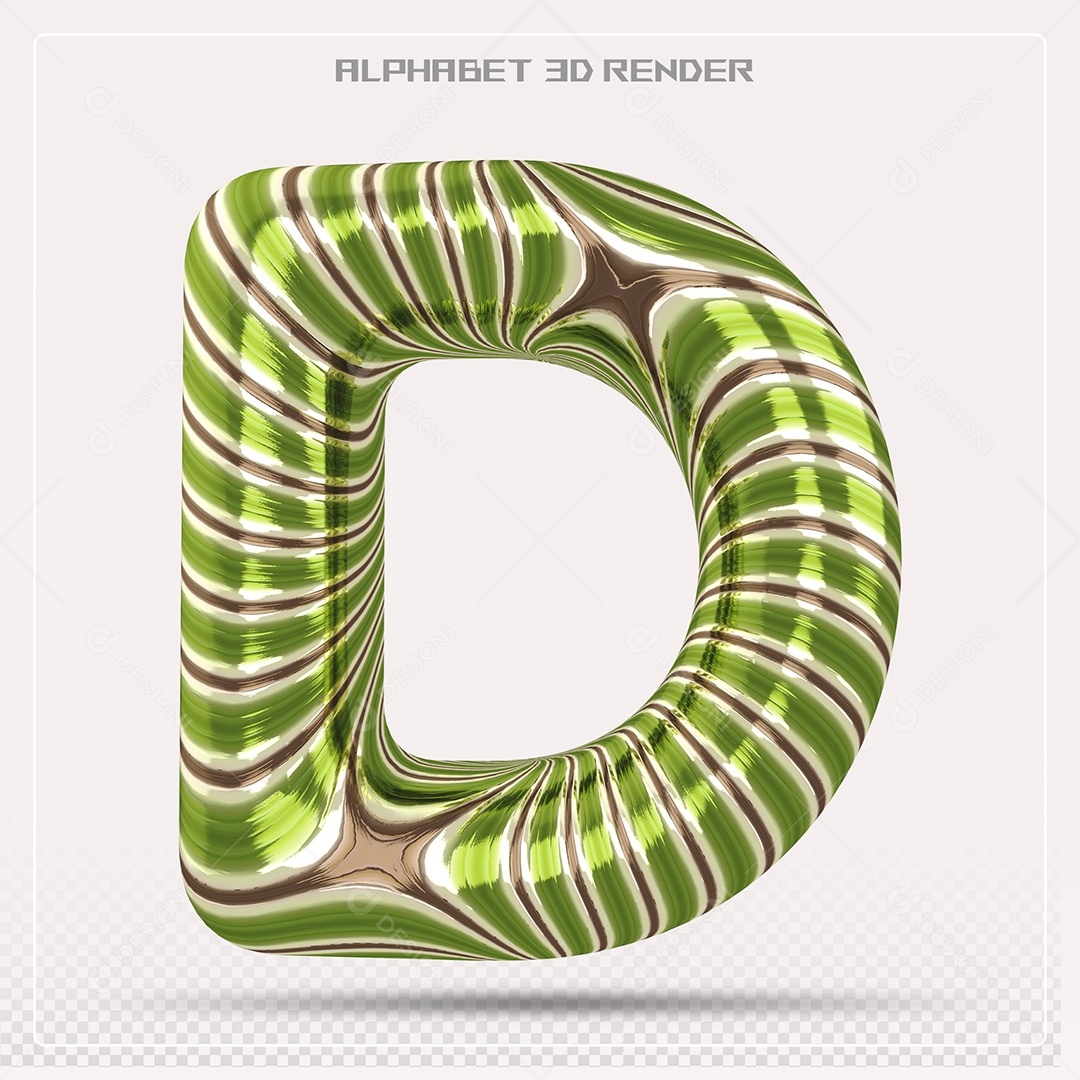 Elemento 3D Letra D com Listras para Composição PSD
