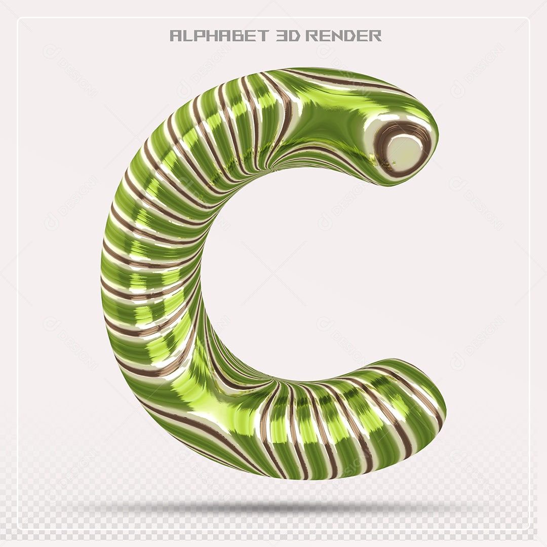 Elemento 3D Letra C com Listras para Composição PSD