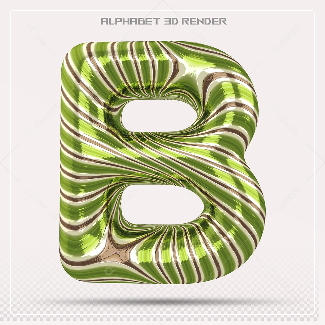 Elemento 3D Letra B com Listras para Composição PSD