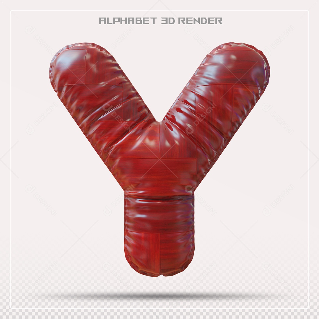 Elemento 3D Letra Y Vermelha para Composição PSD