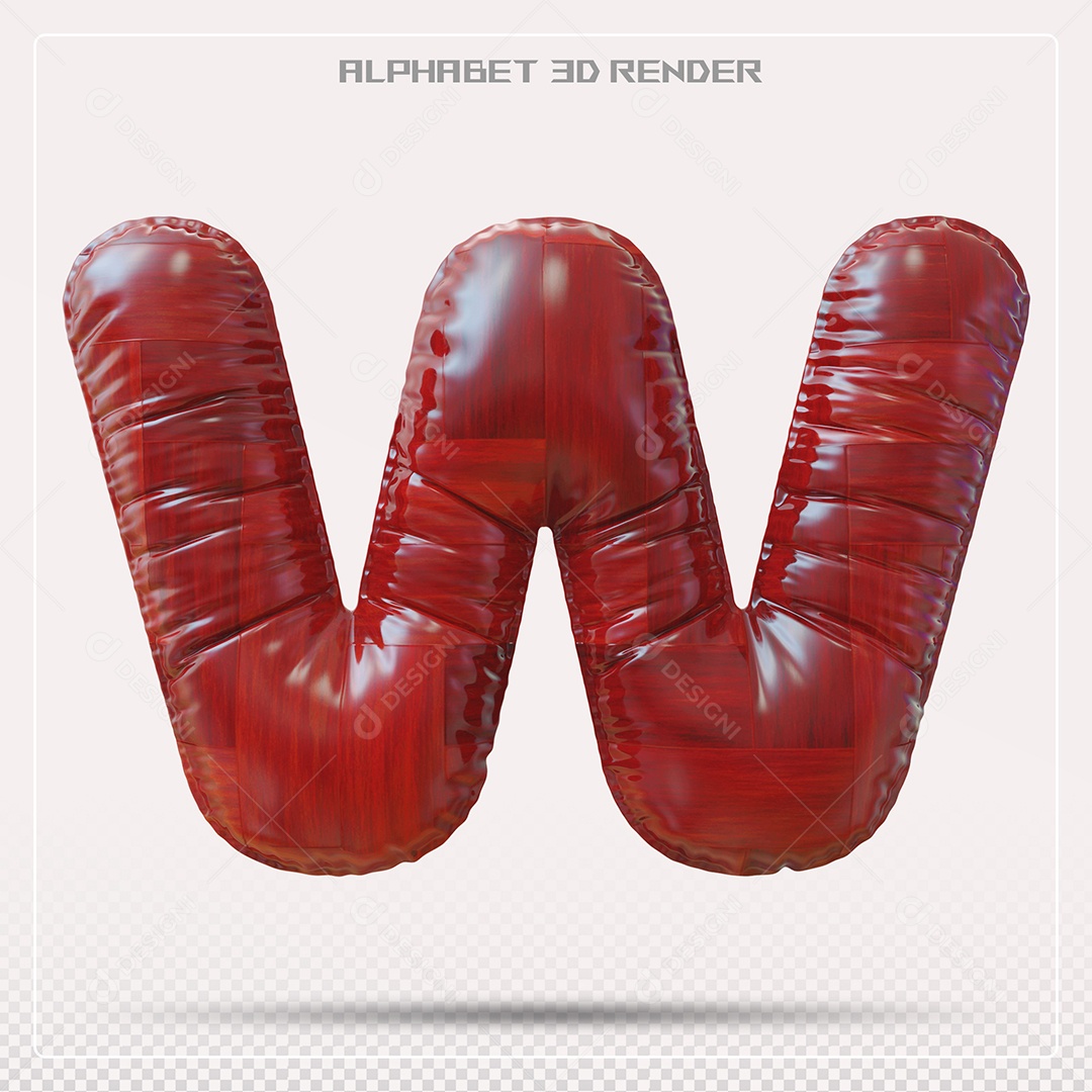 Elemento 3D Letra W Vermelha para Composição PSD