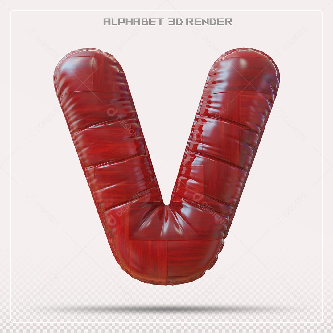 Elemento 3D Letra V Vermelha para Composição PSD