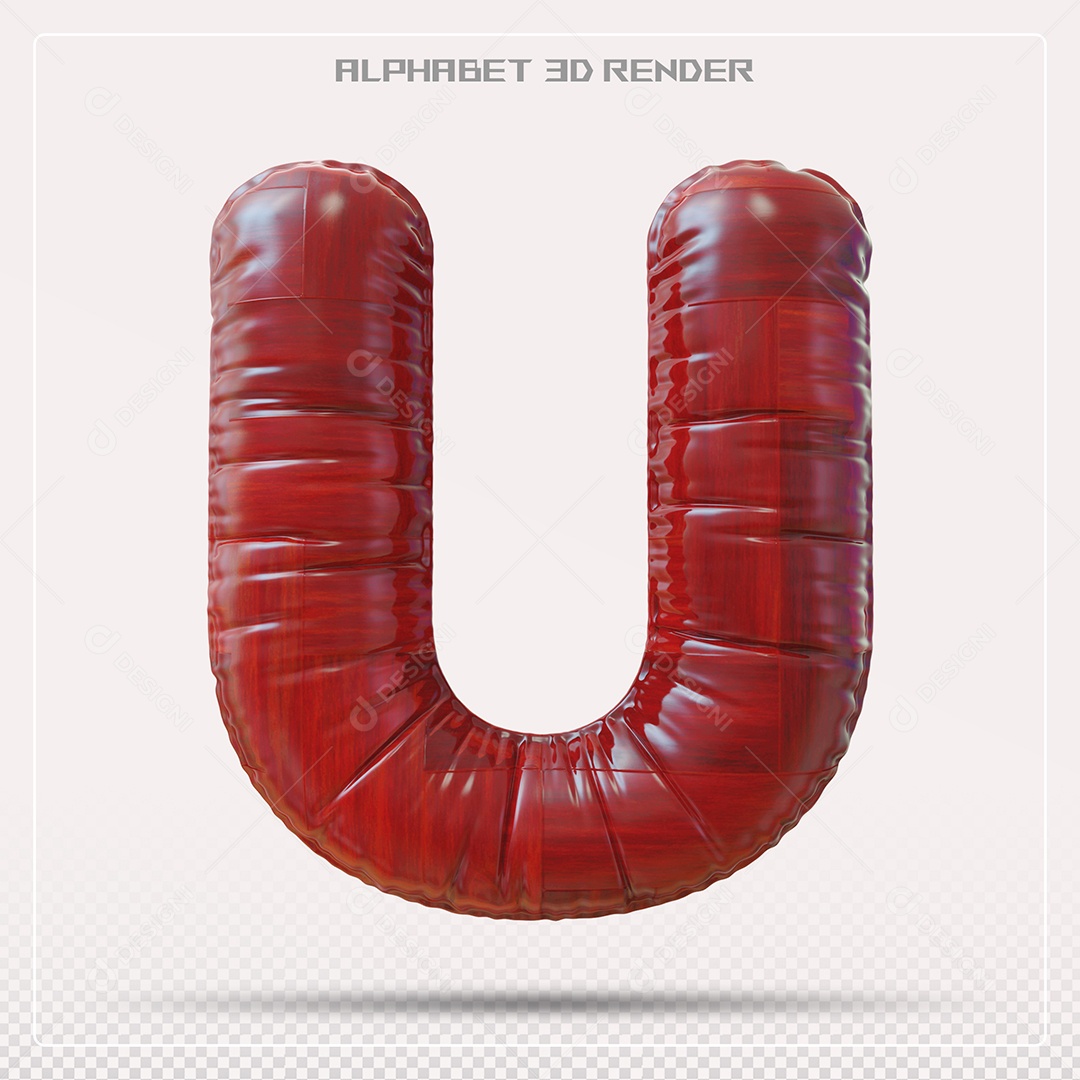 Elemento 3D Letra U Vermelha para Composição PSD