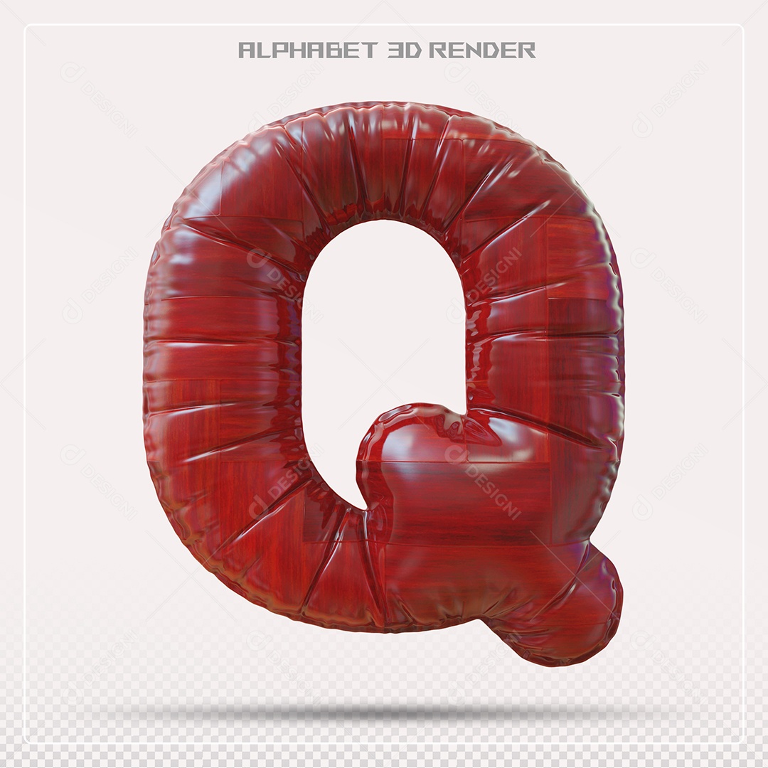 Elemento 3D Letra Q Vermelha para Composição PSD