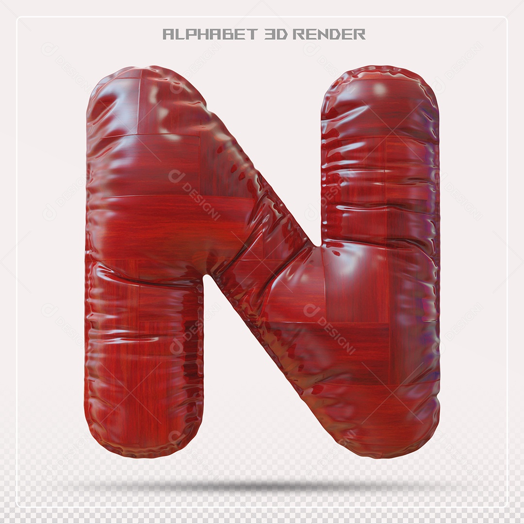 Elemento 3D Letra N Vermelha para Composição PSD