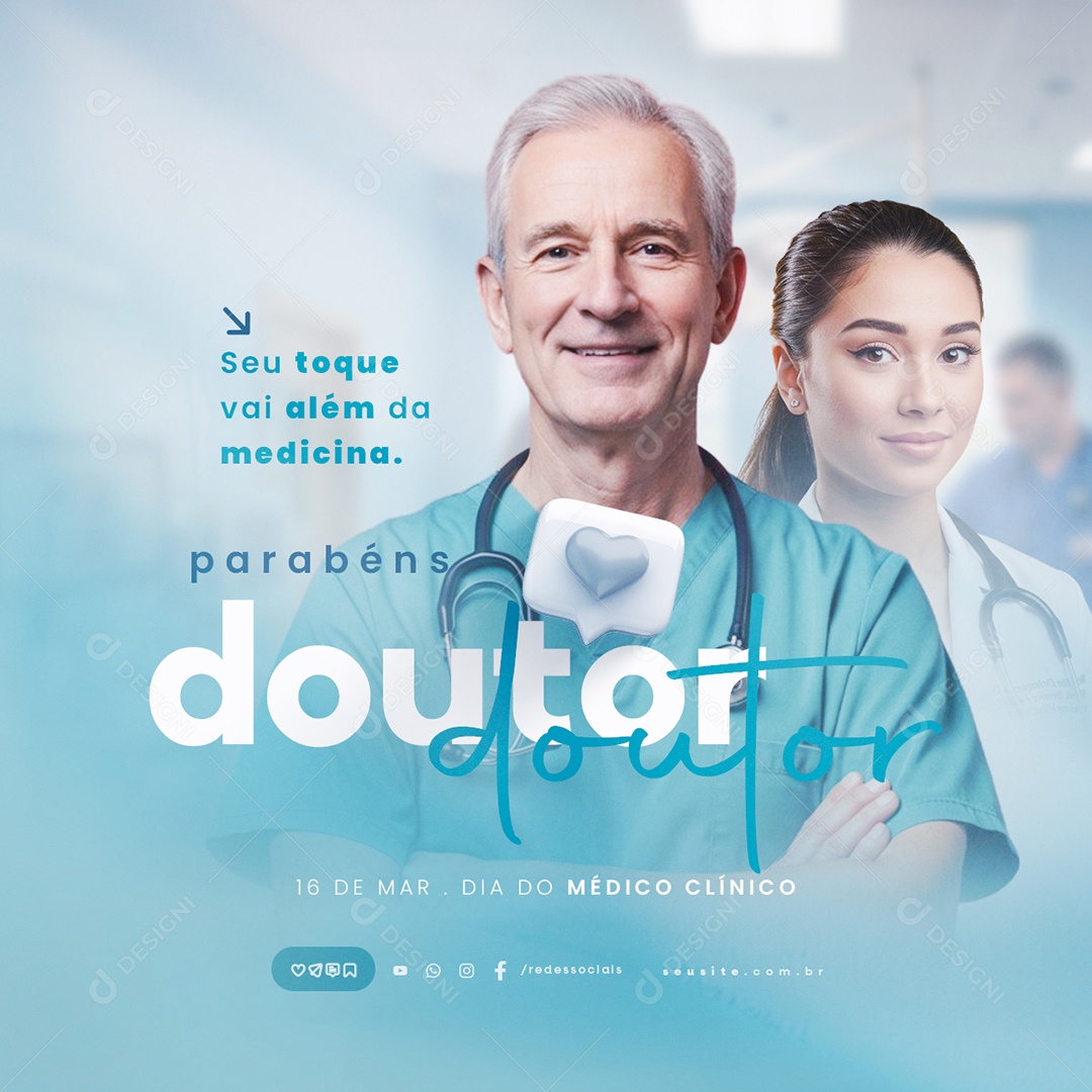 Dia do Médico Clínico 16 de Março Parabéns Doutor Social Media PSD Editável