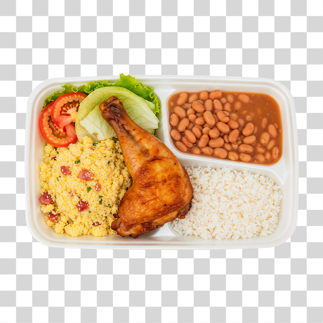 Marmitex Arroz feijão salada frango e farofa