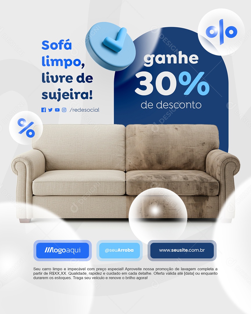 Lavagem a Seco Sofá Limpo Livre de Sujeira Social Media PSD Editável