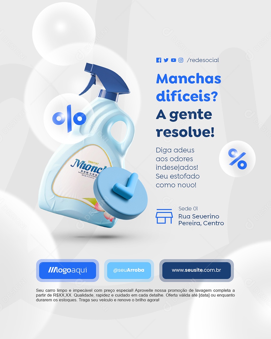 Lavagem a Seco Manchas Difíceis a Gente Resolve Social Media PSD Editável