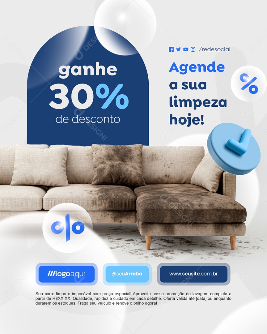 Lavagem a Seco Agende a Sua Limpeza Hoje Social Media PSD Editável