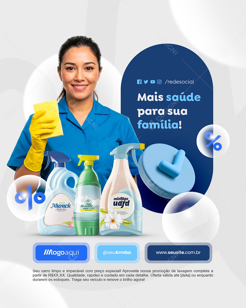 Lavagem a Seco Mais Saúde para Sua Família Social Media PSD Editável