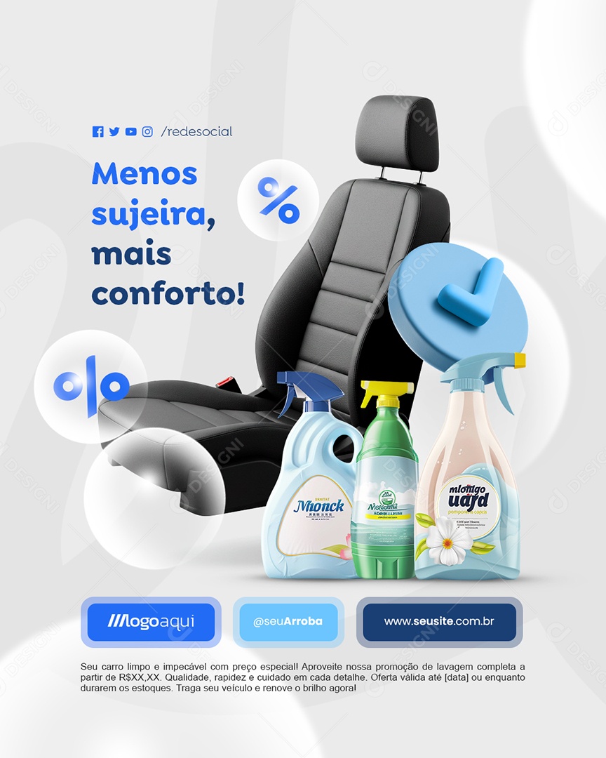 Lavagem a Seco Menos Sujeira Mais Conforto Social Media PSD Editável