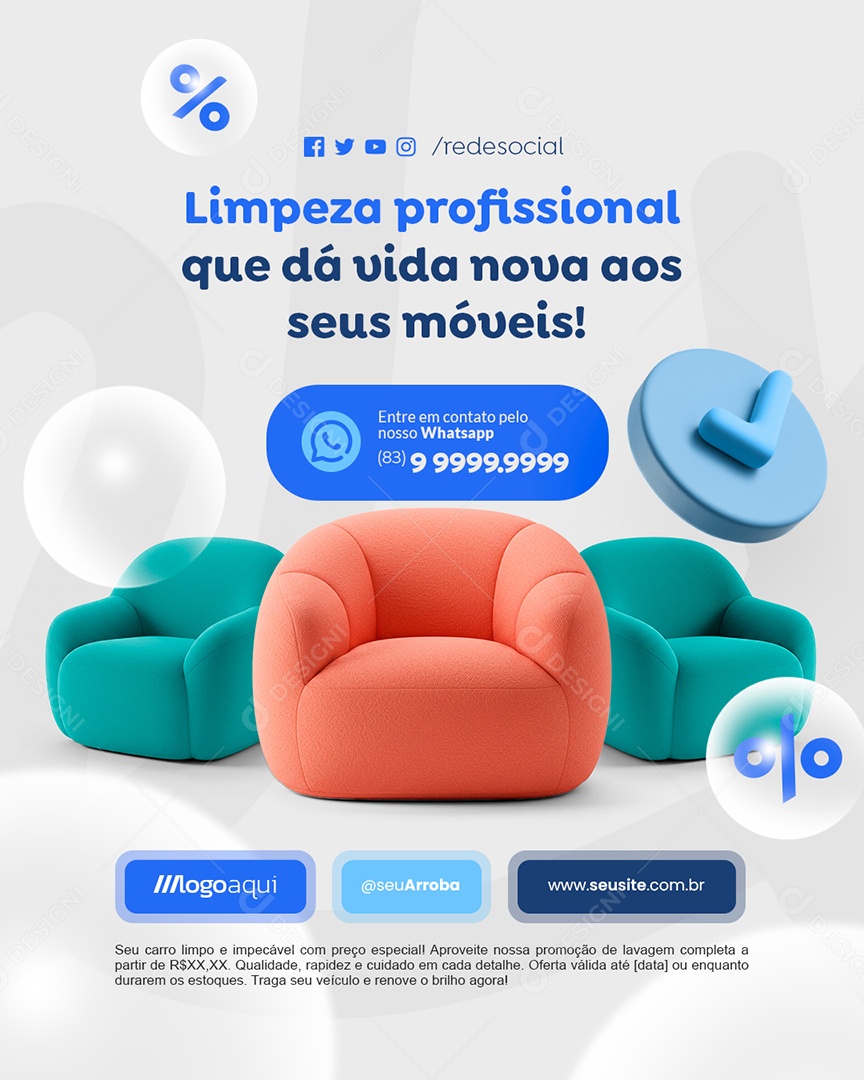 Lavagem a Seco Limpeza Profissional Social Media PSD Editável