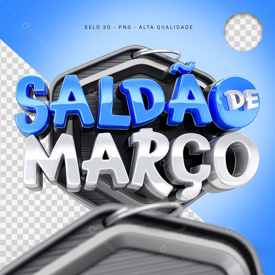 Saldão De Março Selo 3D Azul e Branco para Composição PSD