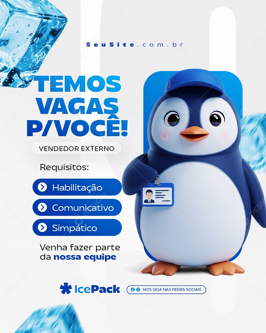Loja de Gelo Temos Vagas para Você Social Media PSD Editável