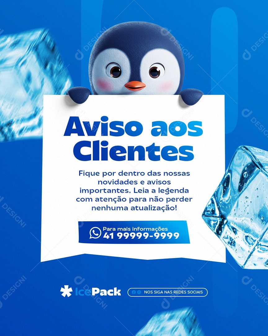 Loja de Gelo Aviso aos Clientes Social Media PSD Editável