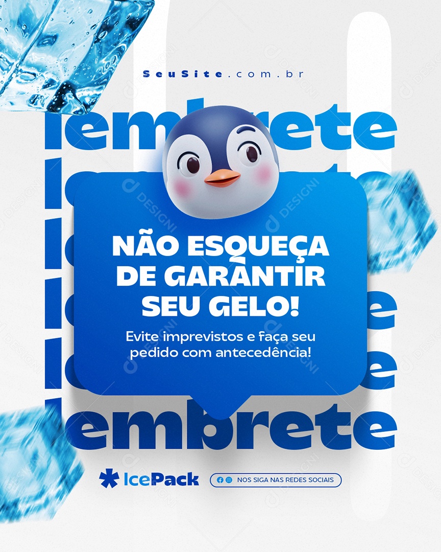 Loja de Gelo Lembrete Não Esqueça de Garantir Seu Gelo Social Media PSD Editável
