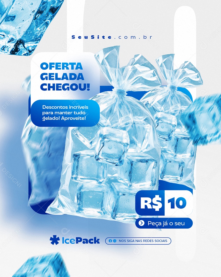 Loja de Gelo Oferta Gelada Chegou Social Media PSD Editável